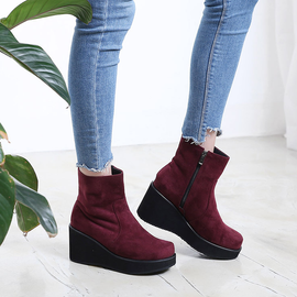 [GIRLS GOOB] Women's Comfortable Wedge Sandal Platform Boots, Suede - Made in KOREA